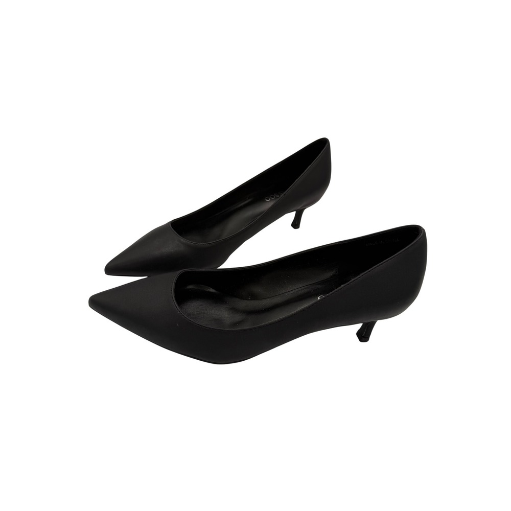 CAMSSOO Womens Black Pointed Toe Kitten Heel Pumps Size 39 Business Formal Shoes